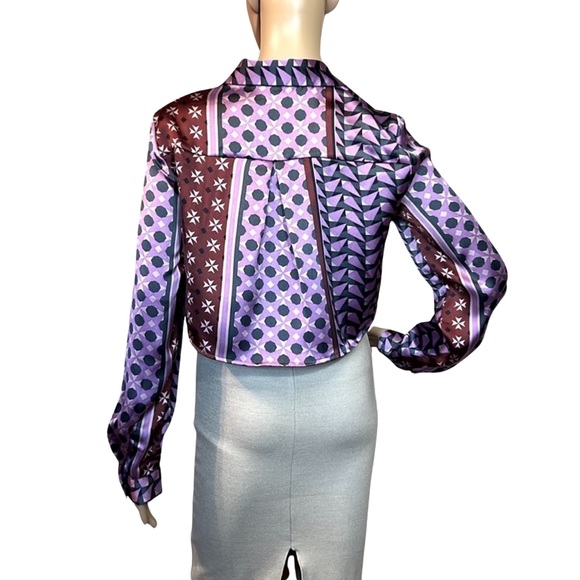 House of Harlow 1960 Size S NWT Purple Blue Long Sleeve Crop Blouse (0181) - Picture 3 of 10